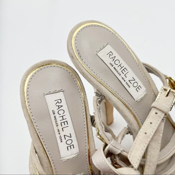 Rachel Zoe Strappy Heels Women’s Size 7 Suede Gold Accent Sandals - Picture 10 of 11